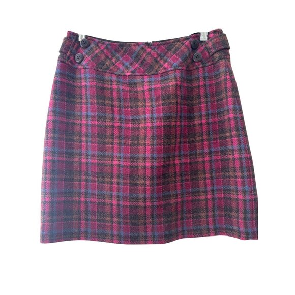 Garnet Hill Womens Wool Plaid Skirt Size 6 Pink Brown Blue Vintage - Picture 1 of 10